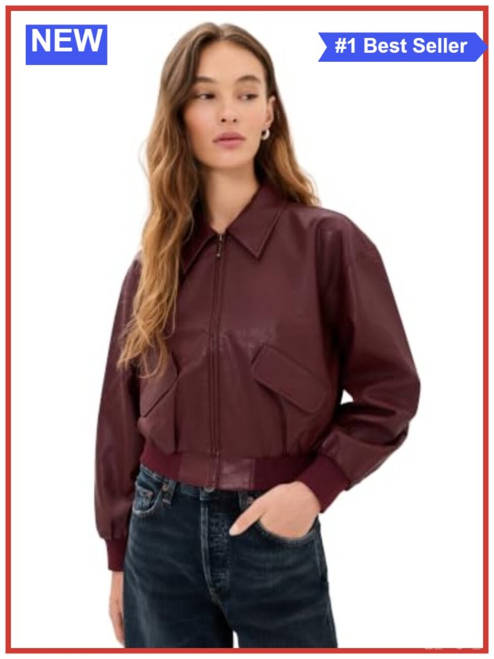 Faux Leather Cropped Bomber Jacket Lightweight Aviator Style Collared